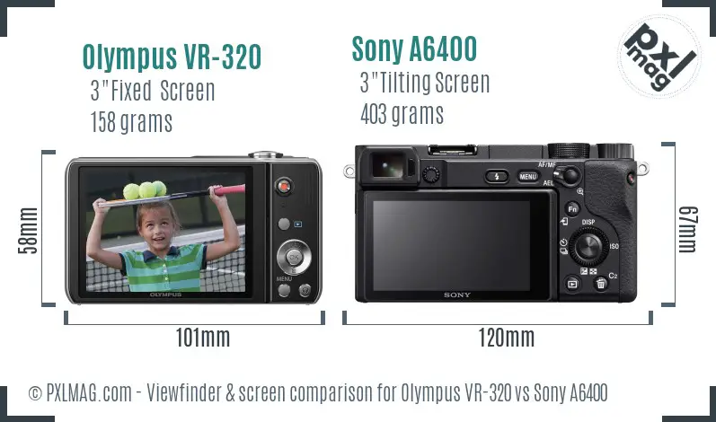 Olympus VR-320 vs Sony A6400 Screen and Viewfinder comparison