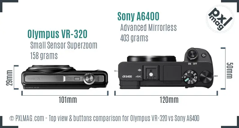 Olympus VR-320 vs Sony A6400 top view buttons comparison