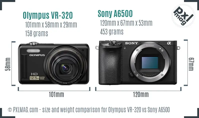Olympus VR-320 vs Sony A6500 size comparison