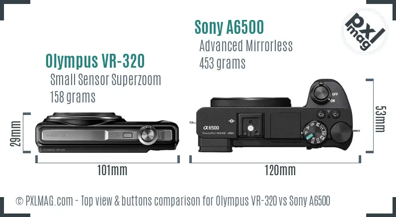 Olympus VR-320 vs Sony A6500 top view buttons comparison