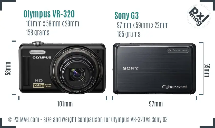 Olympus VR-320 vs Sony G3 size comparison
