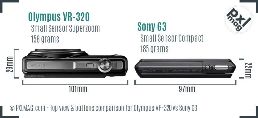 Olympus VR-320 vs Sony G3 top view buttons comparison