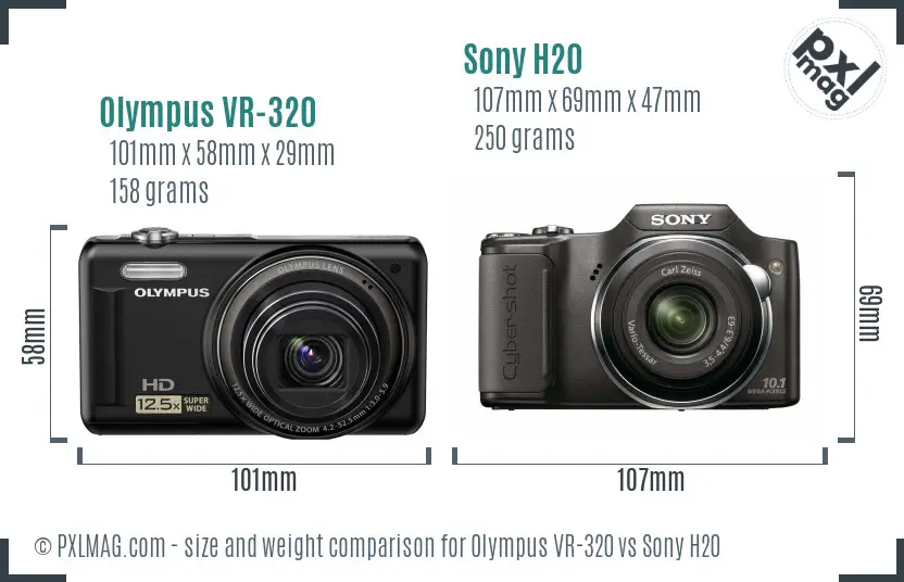 Olympus VR-320 vs Sony H20 size comparison