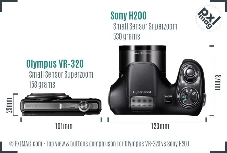 Olympus VR-320 vs Sony H200 top view buttons comparison