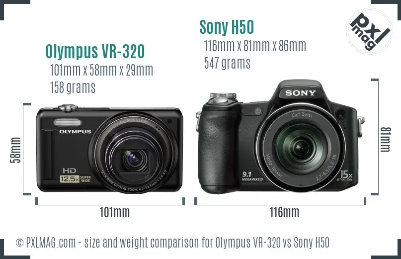 Olympus VR-320 vs Sony H50 size comparison