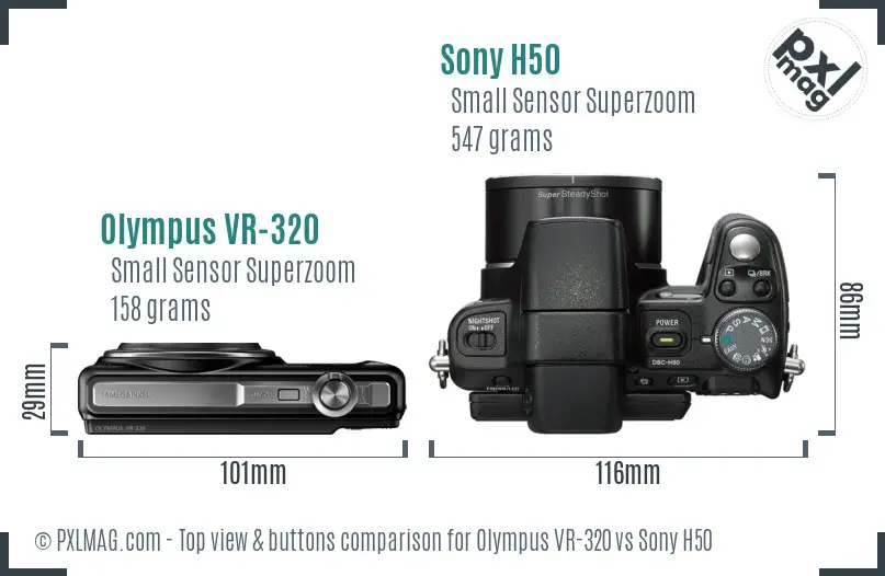 Olympus VR-320 vs Sony H50 top view buttons comparison