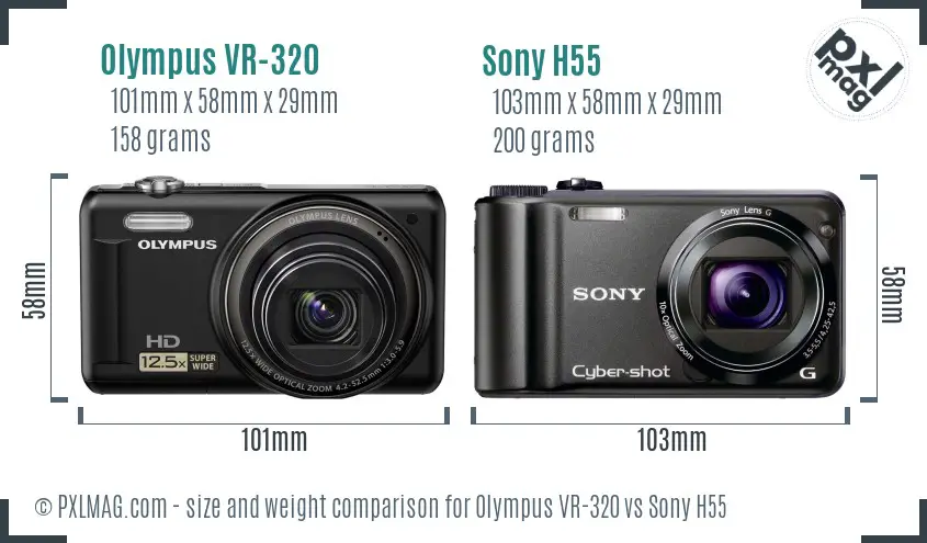 Olympus VR-320 vs Sony H55 size comparison