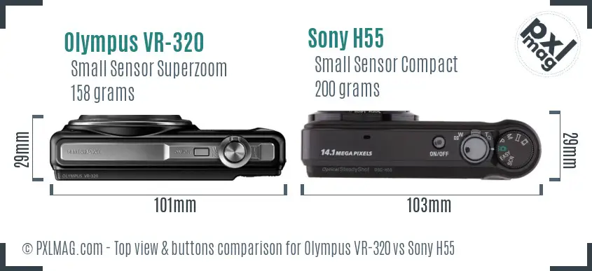 Olympus VR-320 vs Sony H55 top view buttons comparison