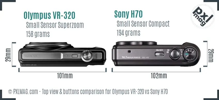 Olympus VR-320 vs Sony H70 top view buttons comparison
