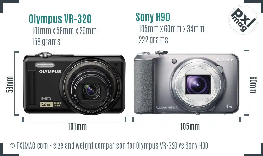 Olympus VR-320 vs Sony H90 size comparison