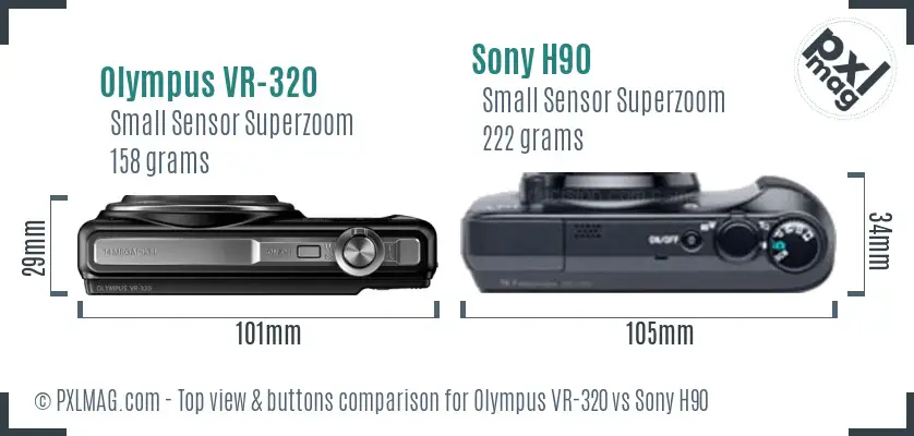 Olympus VR-320 vs Sony H90 top view buttons comparison