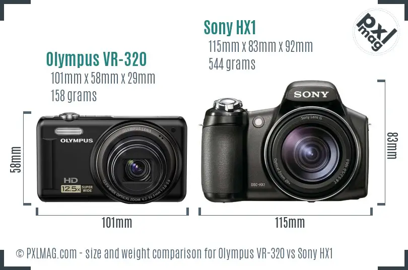 Olympus VR-320 vs Sony HX1 size comparison