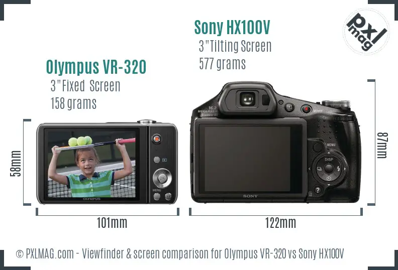 Olympus VR-320 vs Sony HX100V Screen and Viewfinder comparison