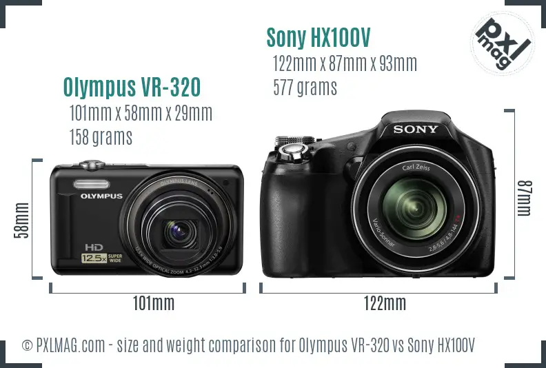 Olympus VR-320 vs Sony HX100V size comparison