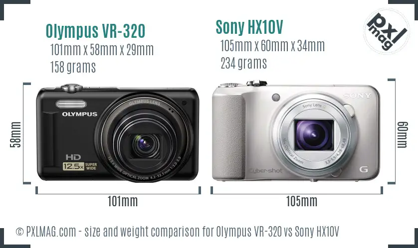 Olympus VR-320 vs Sony HX10V size comparison