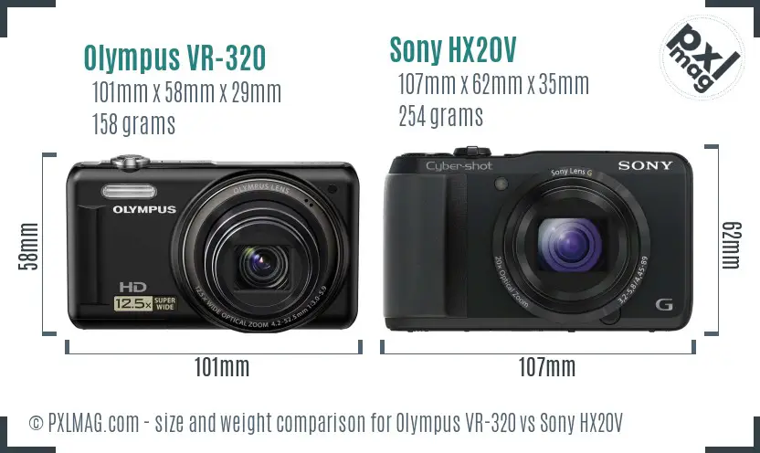 Olympus VR-320 vs Sony HX20V size comparison