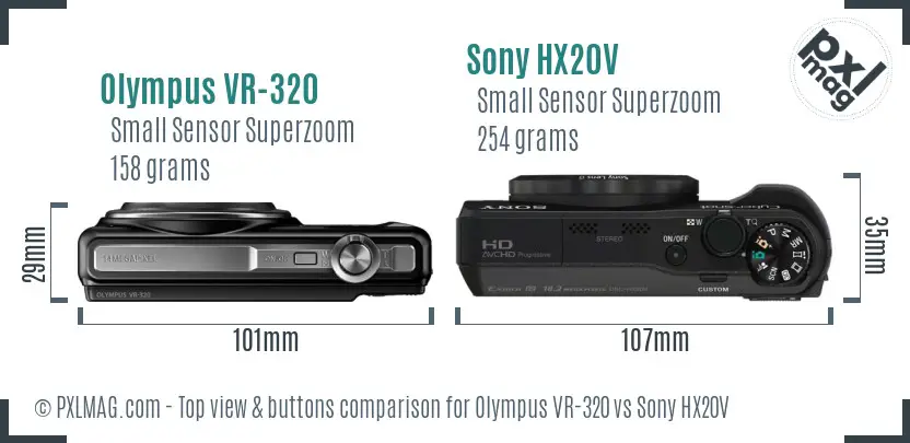 Olympus VR-320 vs Sony HX20V top view buttons comparison