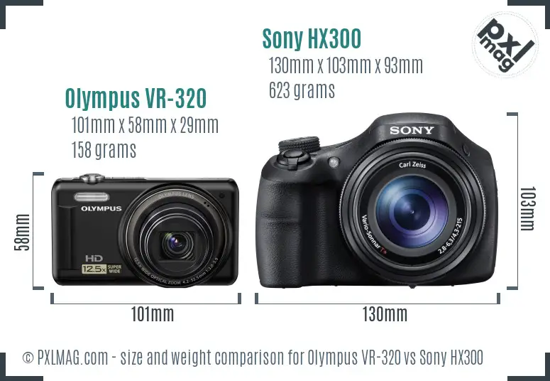Olympus VR-320 vs Sony HX300 size comparison