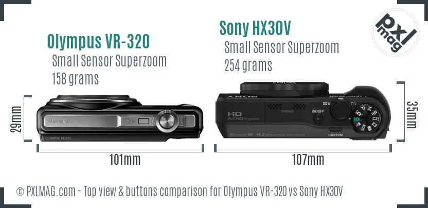 Olympus VR-320 vs Sony HX30V top view buttons comparison