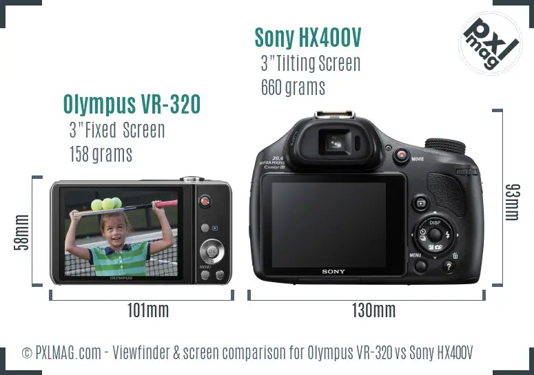 Olympus VR-320 vs Sony HX400V Screen and Viewfinder comparison