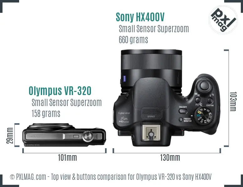 Olympus VR-320 vs Sony HX400V top view buttons comparison