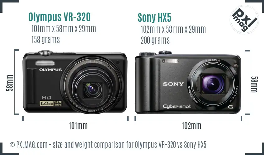 Olympus VR-320 vs Sony HX5 size comparison