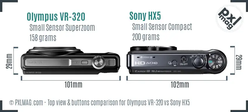 Olympus VR-320 vs Sony HX5 top view buttons comparison