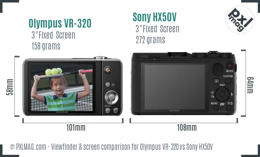 Olympus VR-320 vs Sony HX50V Screen and Viewfinder comparison