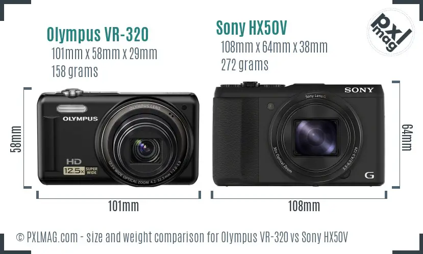 Olympus VR-320 vs Sony HX50V size comparison