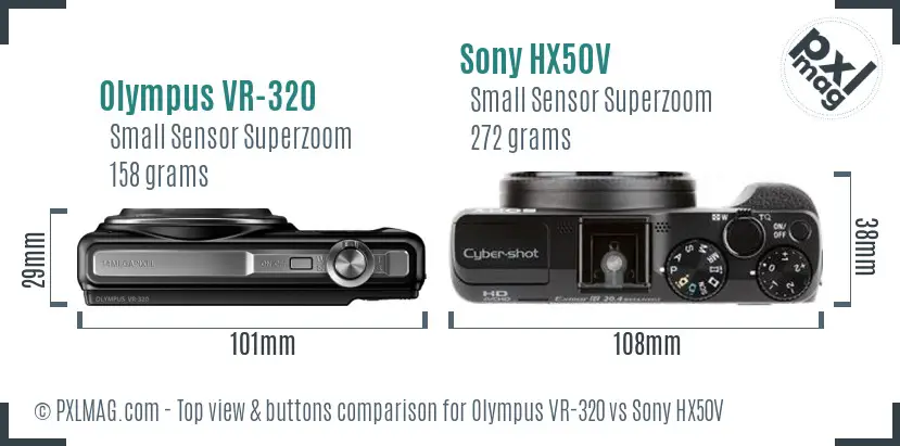 Olympus VR-320 vs Sony HX50V top view buttons comparison