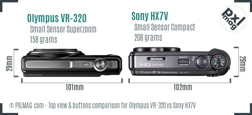 Olympus VR-320 vs Sony HX7V top view buttons comparison
