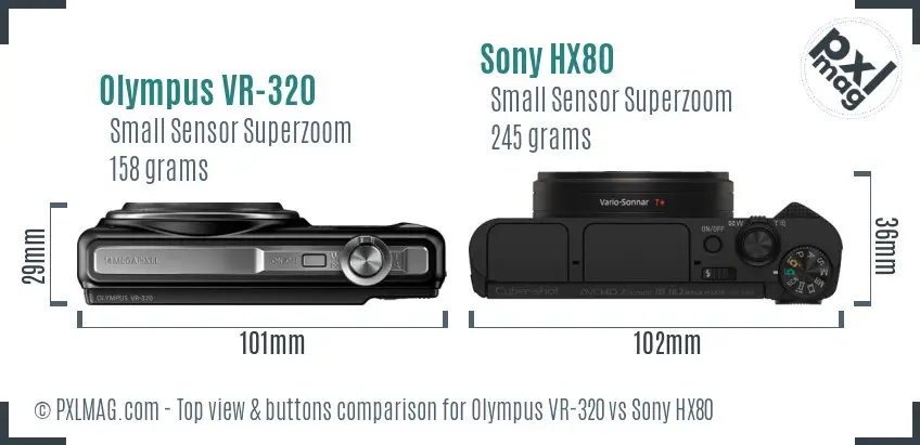Olympus VR-320 vs Sony HX80 top view buttons comparison