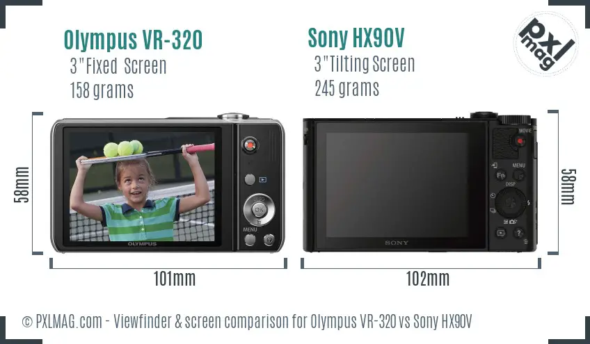 Olympus VR-320 vs Sony HX90V Screen and Viewfinder comparison