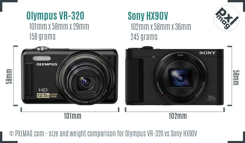 Olympus VR-320 vs Sony HX90V size comparison