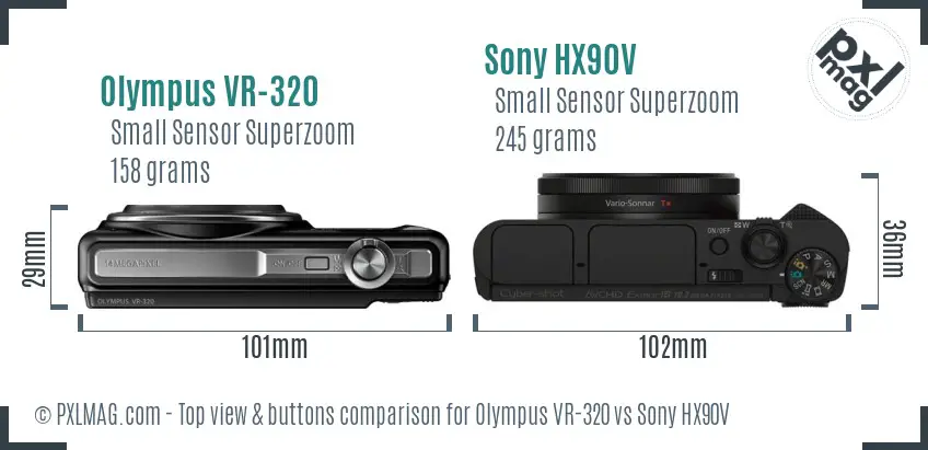 Olympus VR-320 vs Sony HX90V top view buttons comparison