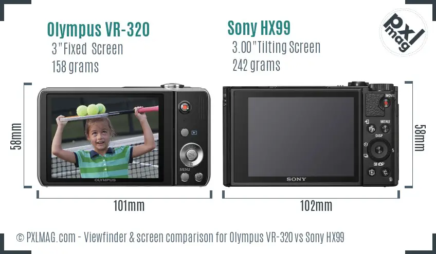 Olympus VR-320 vs Sony HX99 Screen and Viewfinder comparison