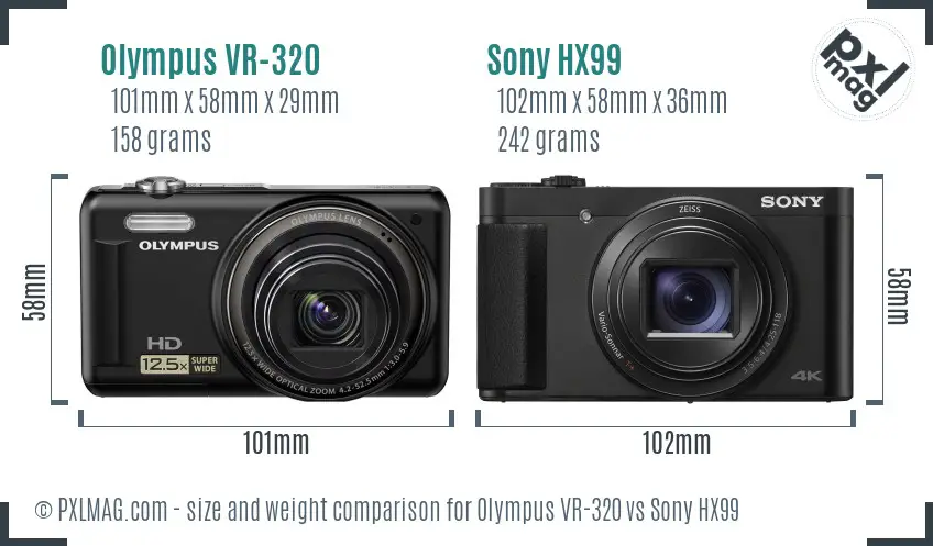 Olympus VR-320 vs Sony HX99 size comparison