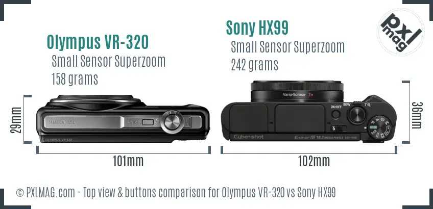 Olympus VR-320 vs Sony HX99 top view buttons comparison