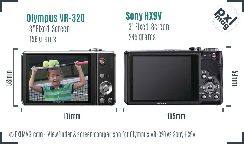 Olympus VR-320 vs Sony HX9V Screen and Viewfinder comparison