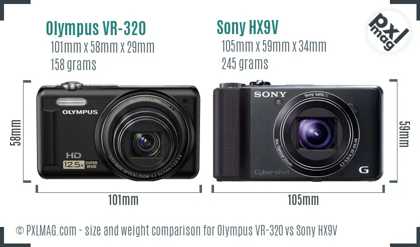 Olympus VR-320 vs Sony HX9V size comparison