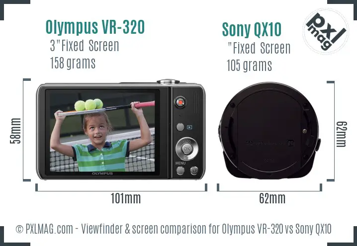 Olympus VR-320 vs Sony QX10 Screen and Viewfinder comparison