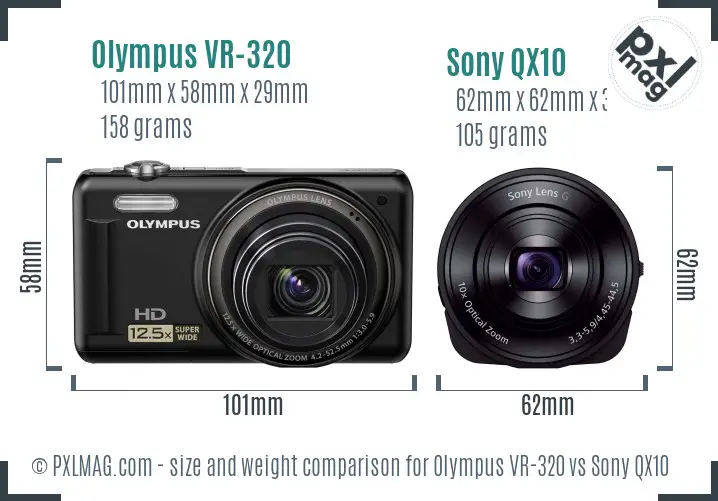 Olympus VR-320 vs Sony QX10 size comparison