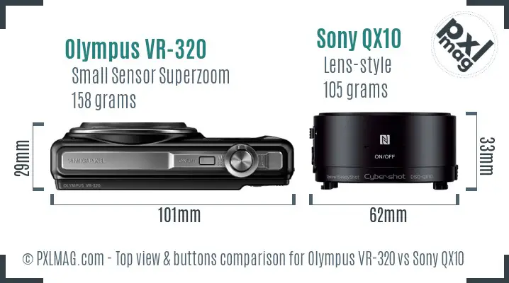 Olympus VR-320 vs Sony QX10 top view buttons comparison