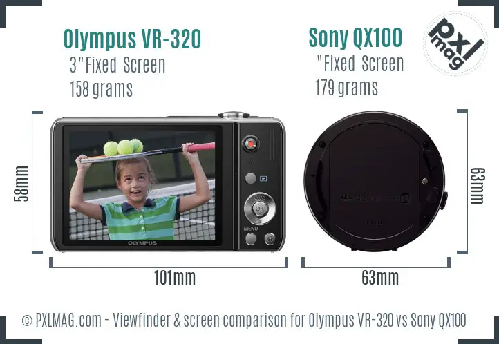 Olympus VR-320 vs Sony QX100 Screen and Viewfinder comparison
