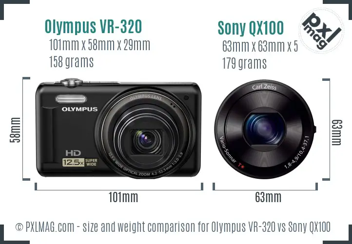 Olympus VR-320 vs Sony QX100 size comparison