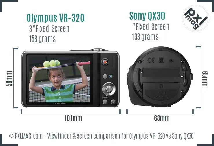Olympus VR-320 vs Sony QX30 Screen and Viewfinder comparison