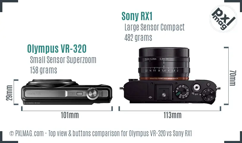 Olympus VR-320 vs Sony RX1 top view buttons comparison