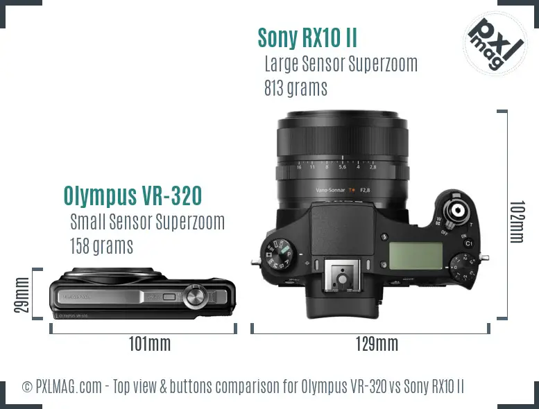 Olympus VR-320 vs Sony RX10 II top view buttons comparison