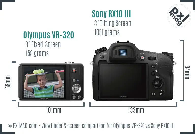 Olympus VR-320 vs Sony RX10 III Screen and Viewfinder comparison