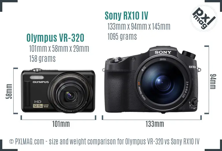 Olympus VR-320 vs Sony RX10 IV size comparison
